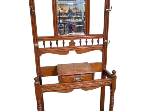 Edwardian oak mirror back hallstand, 197cm by 83.5cm by 30cm.
