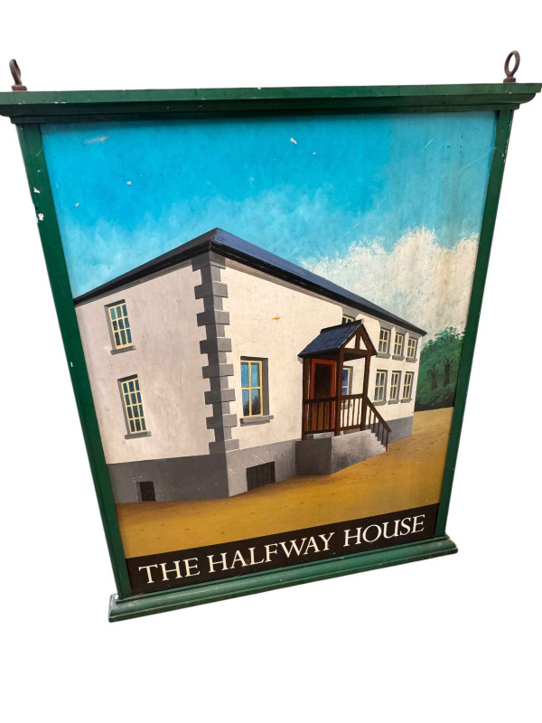 The Halfway House hanging reversible pub sign, 134cm by 109cm.
