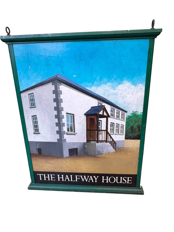 The Halfway House hanging reversible pub sign, 134cm by 109cm.