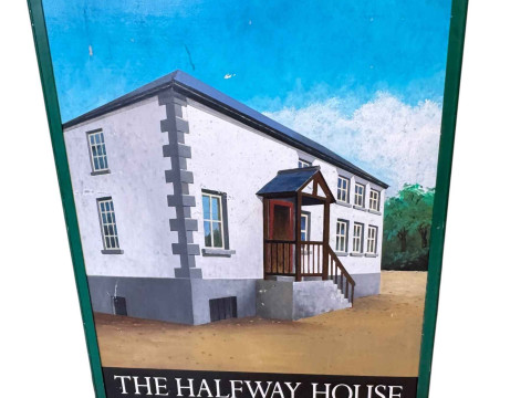The Halfway House hanging reversible pub sign, 134cm by 109cm.