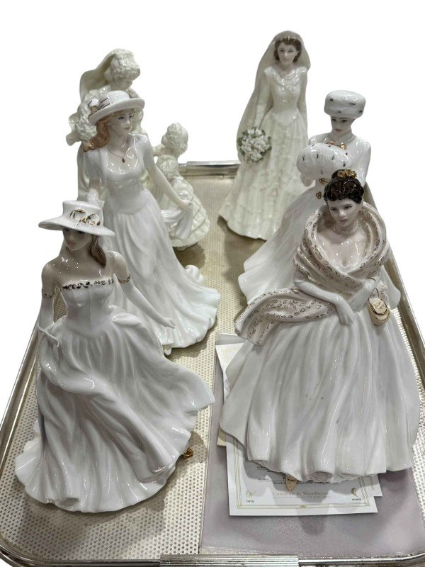 Collection of four Royal Doulton figurines, Royal Worcester The Wedding Day and Coalport The Queen (6).