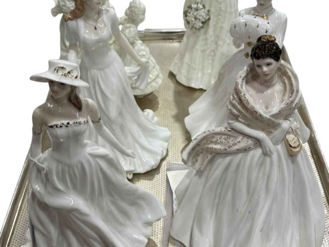 Collection of four Royal Doulton figurines, Royal Worcester The Wedding...