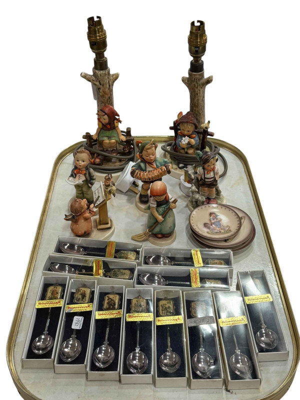 Collection of Hummel including table lamps, cased spoons, saucers, etc.