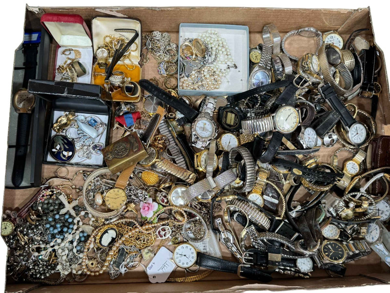 Box of wristwatches, costume jewellery, etc.