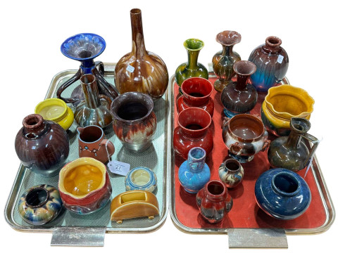 Two trays of Bretby, Studio Pottery, etc.