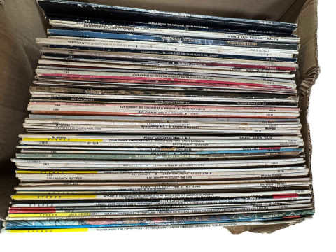 Four boxes of LP records, wristwatches, carved sculptures, parasol, etc. thumbnail