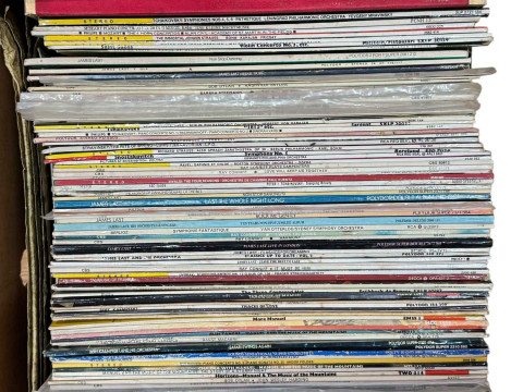 Four boxes of LP records, wristwatches, carved sculptures, parasol, etc. thumbnail