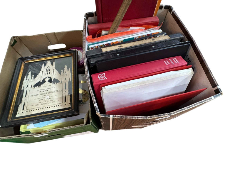 Affectionate Remembrance Funeral ephemera, coins, stamp albums, commemorative FDCs, etc.