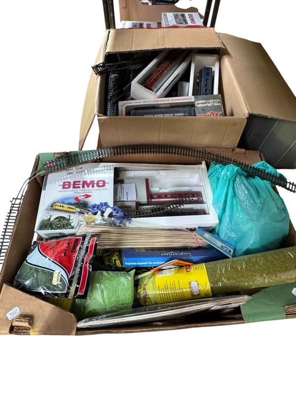 Collection of Bemo Train Start sets, Lima carriages, railway track, etc.