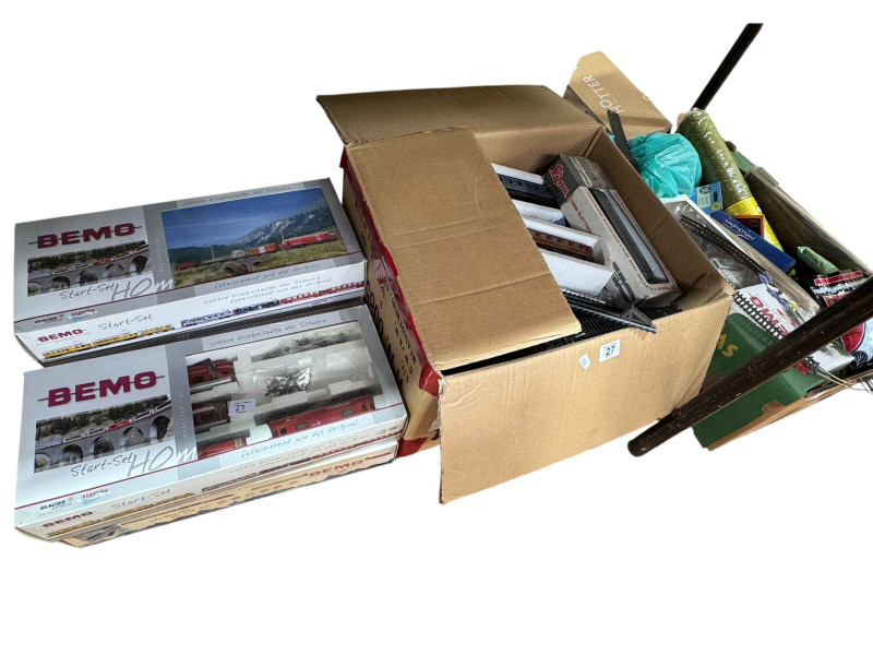 Collection of Bemo Train Start sets, Lima carriages, railway track, etc.