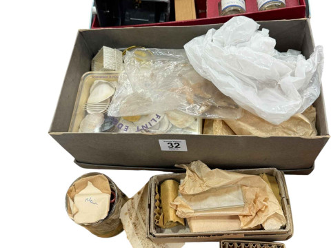 Collection of mircoslides, fossils, testing tubes, etc.