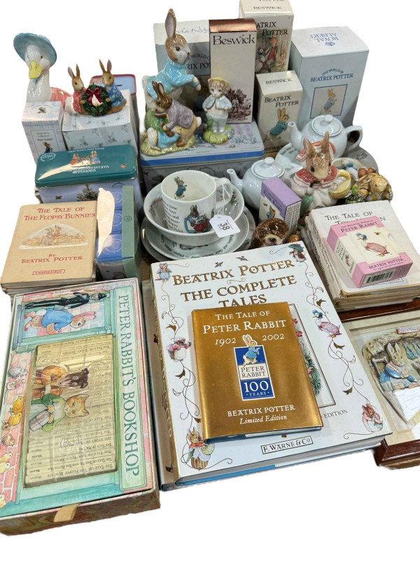 Collection of Beatrix Potter including Beswick and Royal Albert figurines, F Warner & Co Ltd books, etc.
