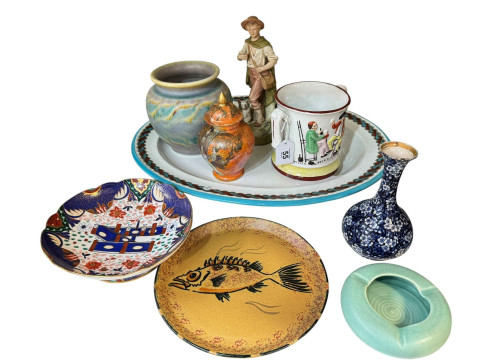 Royal Lancastrian ETR No 189 vase, frog loving cup, Royal Dux figurine,...