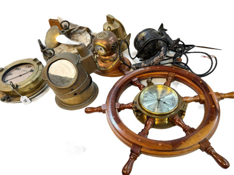 Admiralty pattern 51.10E 1944 portable signalling lantern, Binnacle compass,...