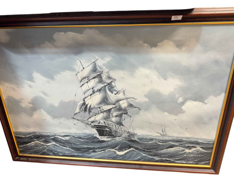 Admiralty pattern 51.10E 1944 portable signalling lantern, Binnacle compass, ship wheel clock, painting, two retro ceiling lights, etc. thumbnail