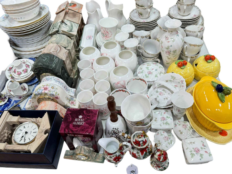 Collection of Willow Tree figures, Royal Doulton Anais Anais, Aynsley, mantel clocks, etc.