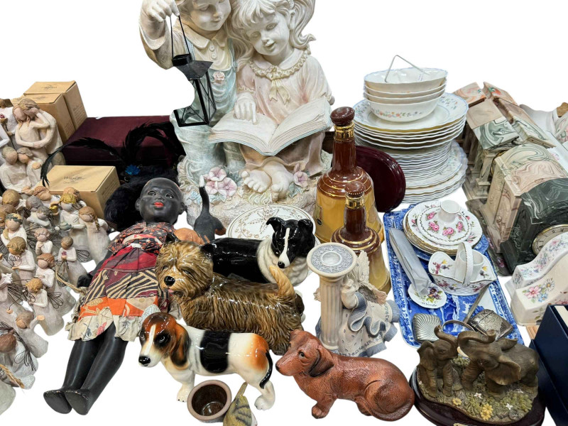 Collection of Willow Tree figures, Royal Doulton Anais Anais, Aynsley, mantel clocks, etc.