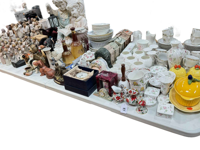 Collection of Willow Tree figures, Royal Doulton Anais Anais, Aynsley, mantel clocks, etc.