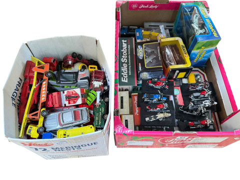 Two boxes of Diecast vehicles including Corgi, Eddie Stobart, etc.