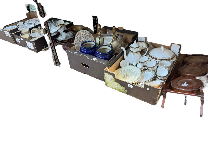 Collection of part tea wares, cake stand, table lamps, etc.