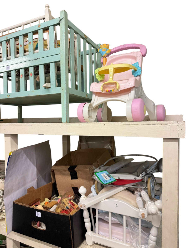 Dolls house, cribs, dolls house furniture, etc.