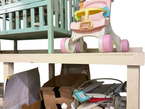 Dolls house, cribs, dolls house furniture, etc.