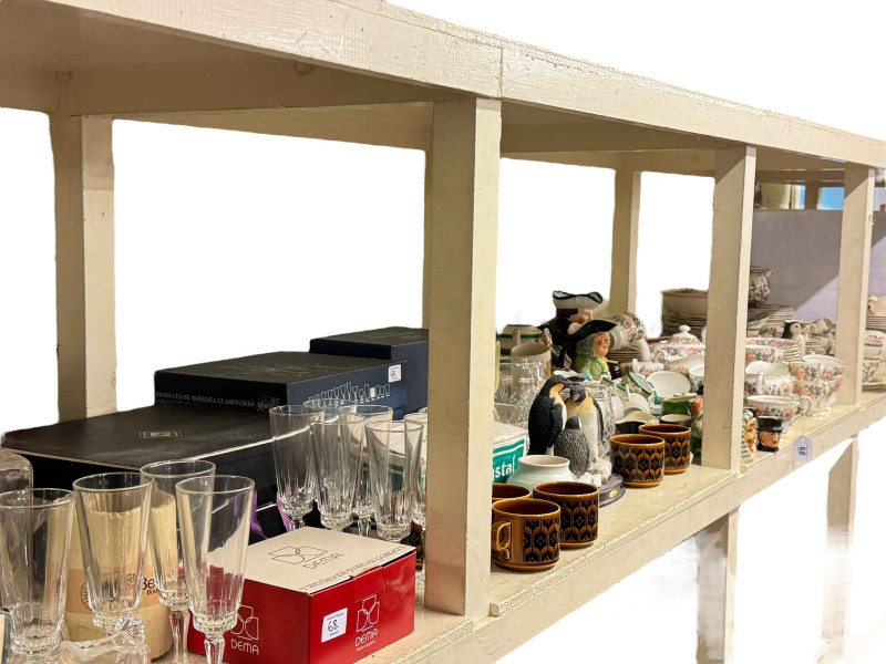 Collection of toby jugs, Indian Tree pottery, Hornsea, Stuart Crystal, furs, etc.