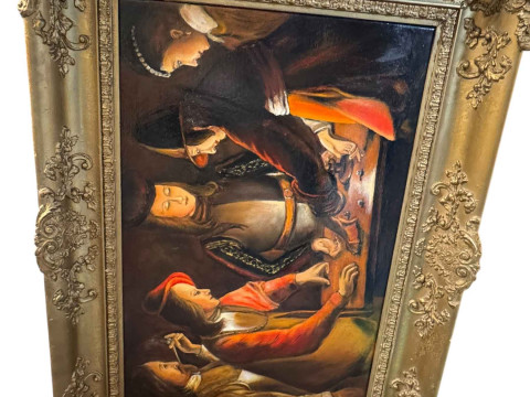 Inlaid mantel clock, carriage clocks, writing slope, framed paintings, etc. thumbnail