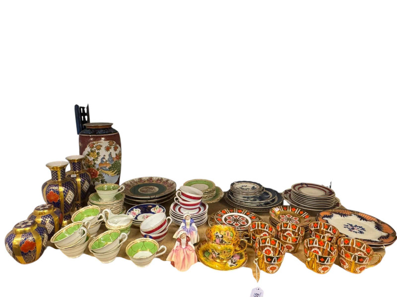 Burtondale cups and saucers, Caverswall, Royal Doulton figurines, part teawares, etc.