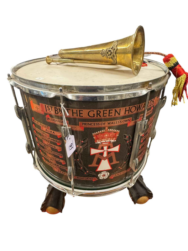 Drum marked '1st BN The Green Howards' and a Ubique bugle.