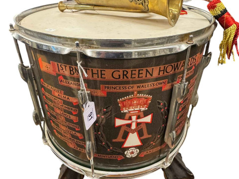 Drum marked '1st BN The Green Howards' and a Ubique bugle.