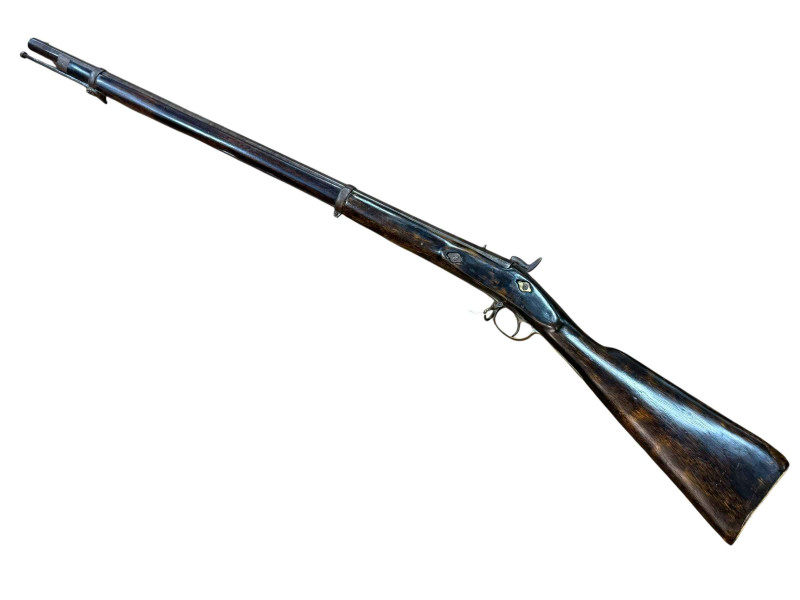 Percussion musket with twist barrel, approximately eleven bore.