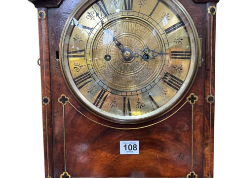Victorian mahogany and brass inlaid fusee bracket clock with circular...
