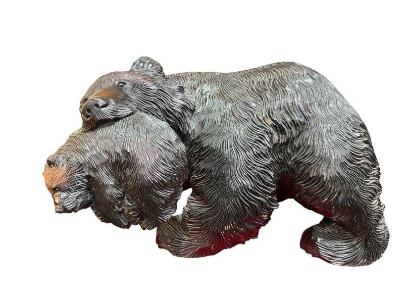 Ornate carved bear with cub, 26cm high.
