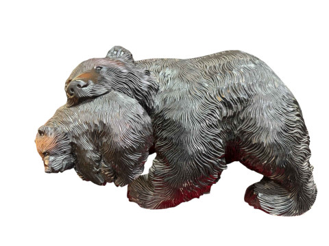 Ornate carved bear with cub, 26cm high.