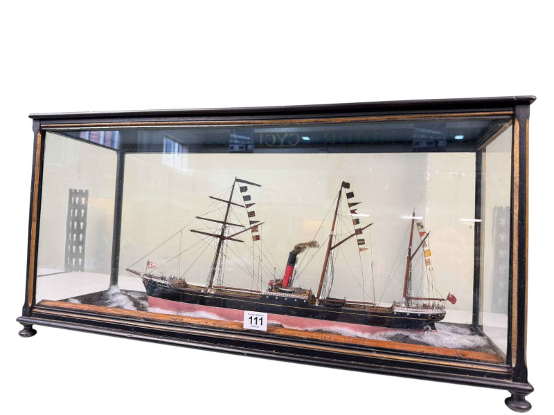 Cased masted sailing ship 'Lady Zetland', 34cm by 67cm.