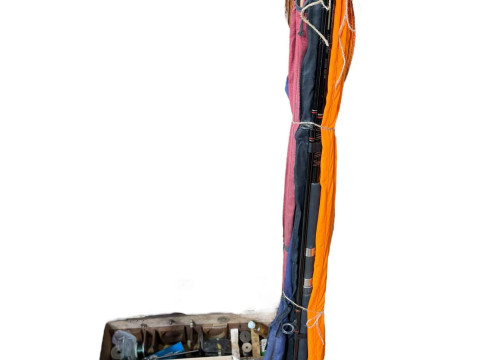 Collection of fishing rods, fishing reels, tackle, etc.