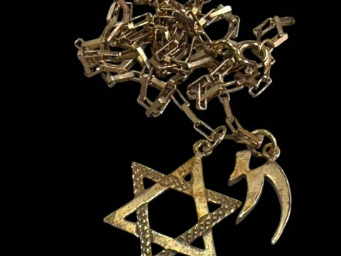 9 carat gold chain link necklace with two pendants.