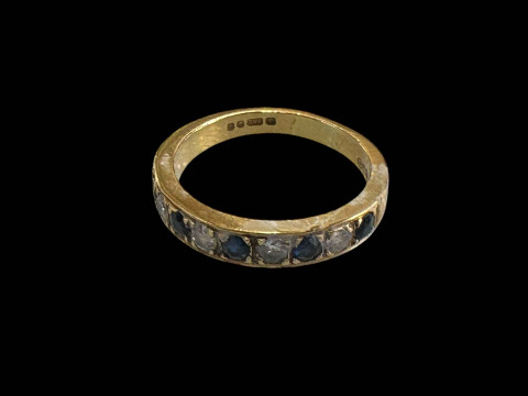 Sapphire and diamond 18 carat gold ring, size P.