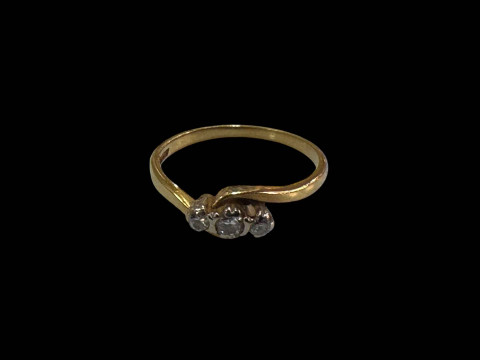 Diamond three stone 18 carat gold ring, size Q.