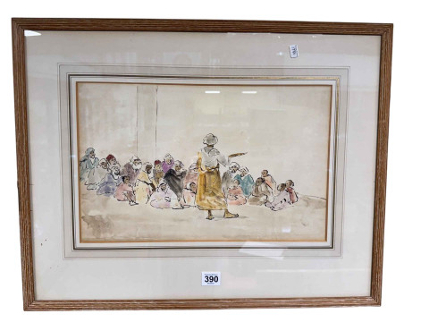 James McBey (1883-1959), The Story Teller, watercolour, 25cm by 40cm,...