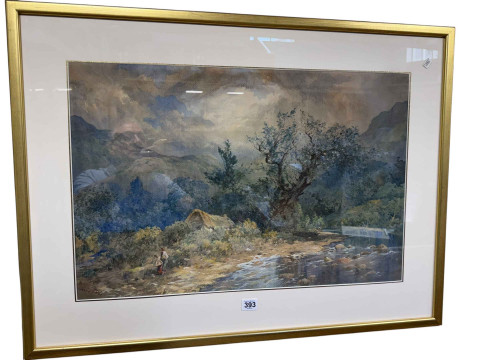 Jessie Frier (1863-1912), Figures Alongside a Highland River, watercolour,...