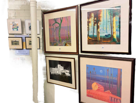 Collection of fourteen various framed paintings and prints including Grabinskis,...