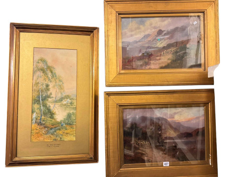 J Hatton, pair gilt framed Highland oil paintings and Chas F Allbon, On...