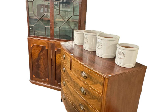 19th Century mahogany bow front chest of two short above three long graduated...