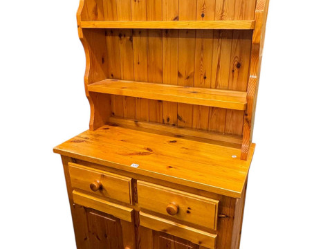 Pine shelf back dresser, 184cm by 91.5cm by 46cm.