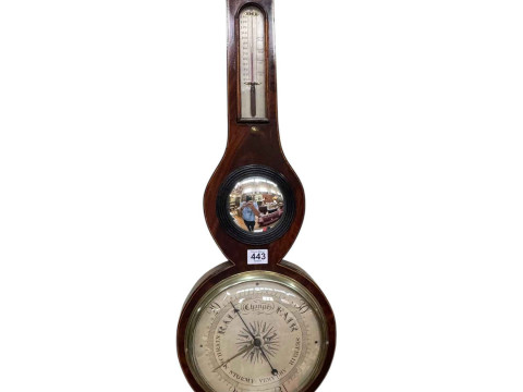 Antique mahogany and line inlaid banjo barometer, J Moses, Biggleswade,...