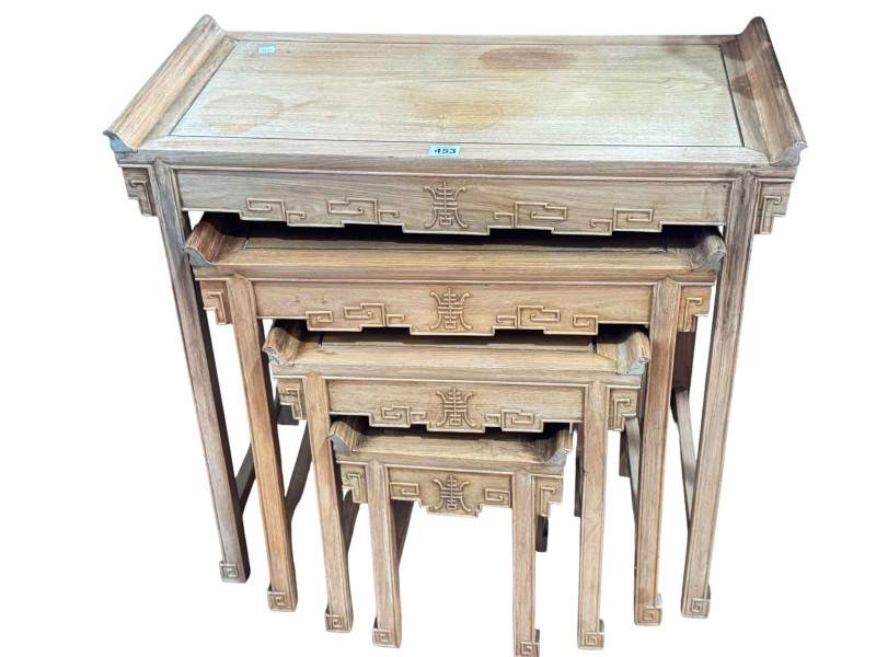 Quartetto nest of Oriental hardwood tables, largest 68cm by 72cm by 36cm.