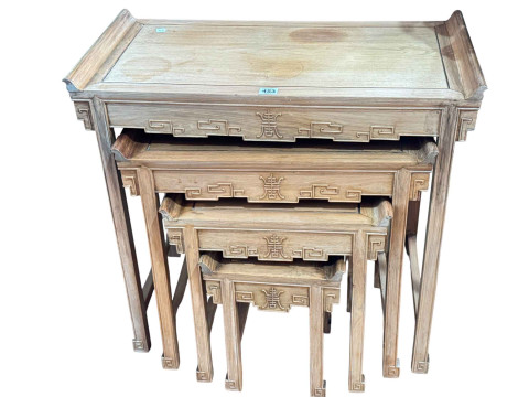 Quartetto nest of Oriental hardwood tables, largest 68cm by 72cm by 36cm.