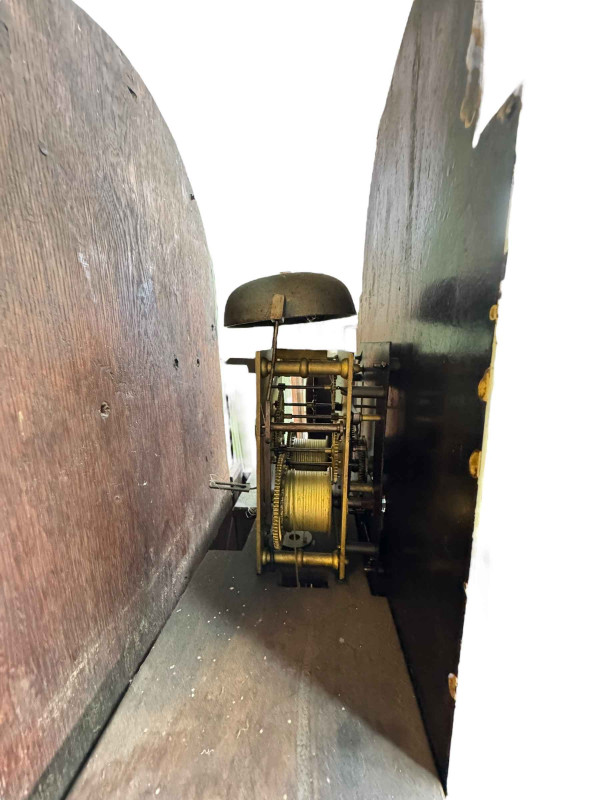 Antique mahogany eight day longcase clock having painted arched dial signed William Preston, Lancaster, 234cm.